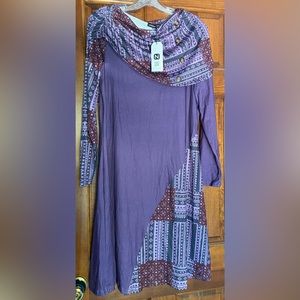 Noracora off-shoulder asymmetrical patterned purple dress (small)